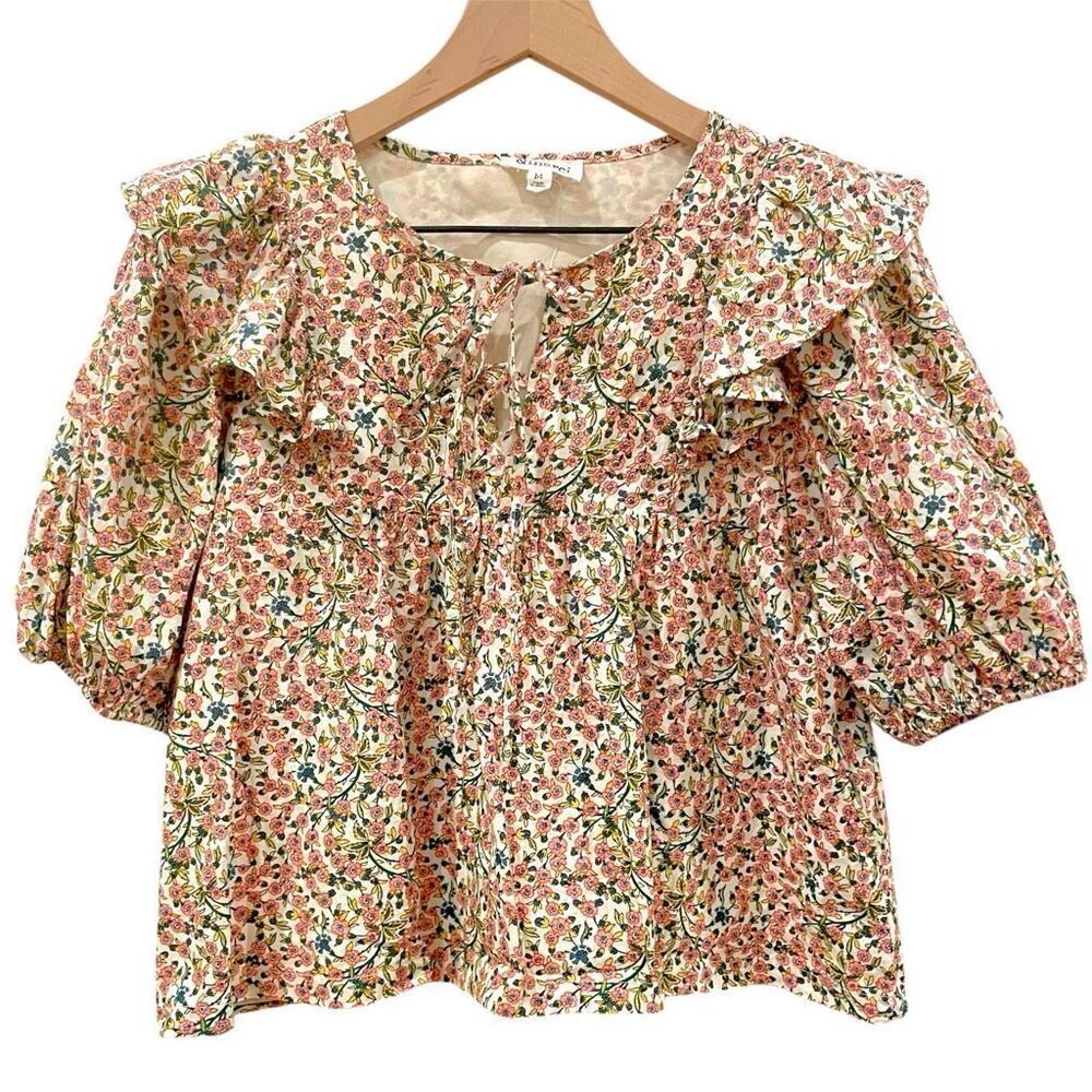 Floral Ruffle Blouse - Pink and Green